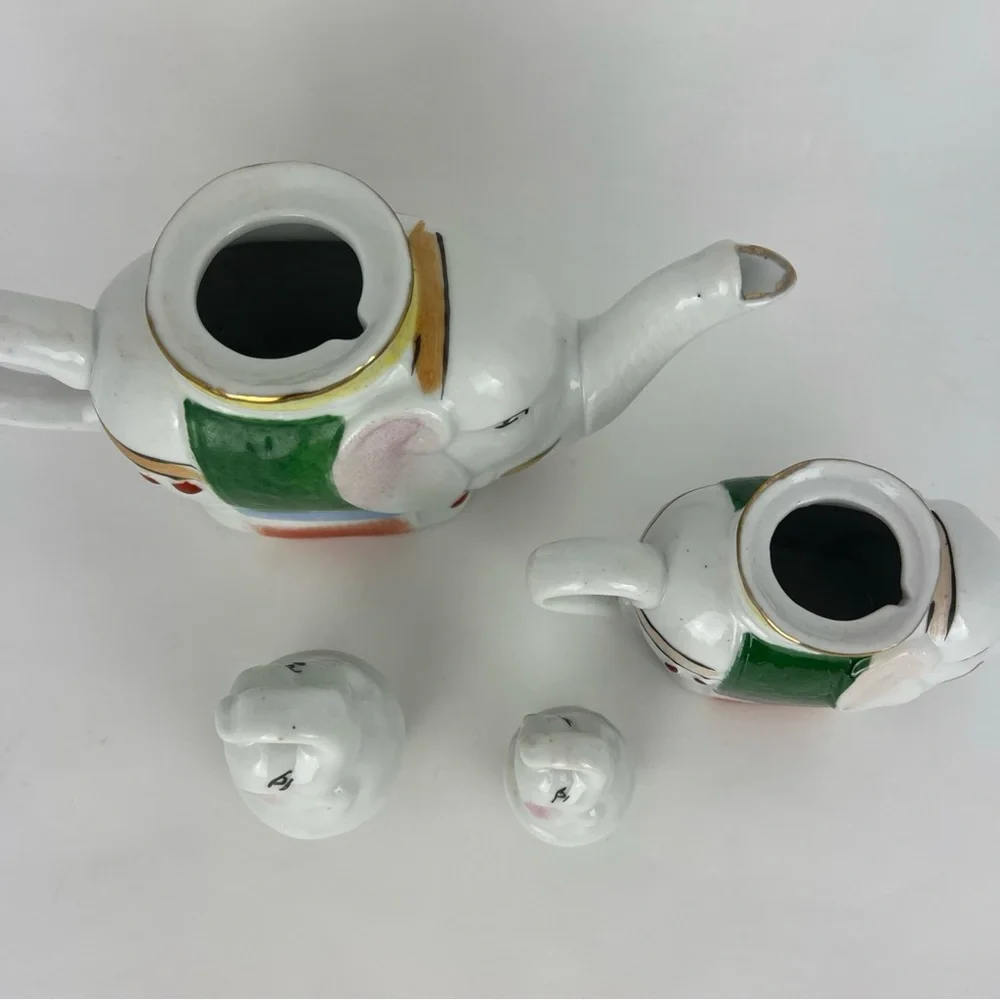 Vintage Pier 1 Set Of 2 Elephant Teapot & Creamer W/ Lids Porcelain Painted